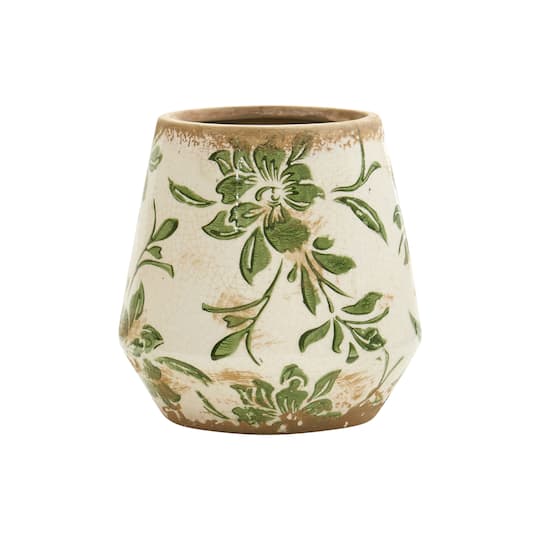 5.5&#x22; Tuscan Ceramic Green Scroll Planter